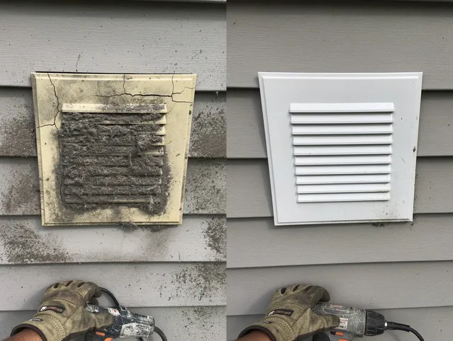 Miramar Dryer Vent Cleaning technician installing high-quality dryer vent cover at a residential property in Miramar