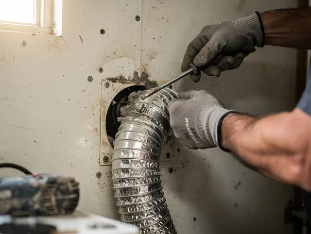 Miramar Dryer Vent Cleaning technician performing precise dryer vent hose installation in Miramar